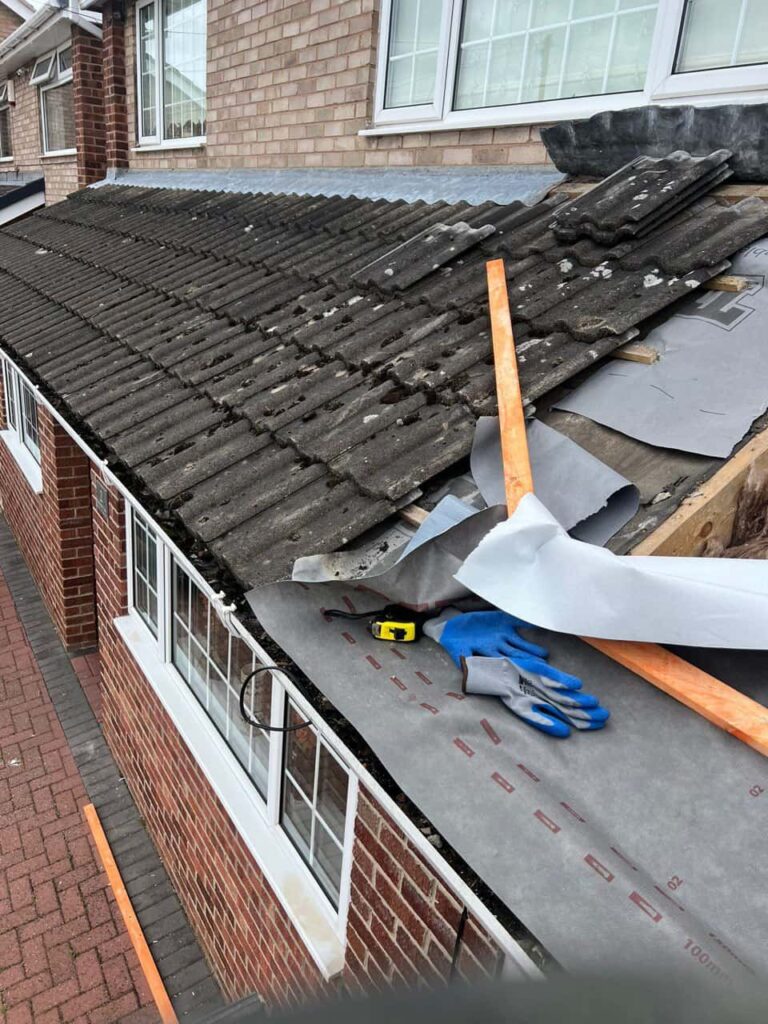 This is a photo of a pitched roof which is being repaired. The existing roof was leaking badly. Works carried out by Clifton Roofing Repairs
